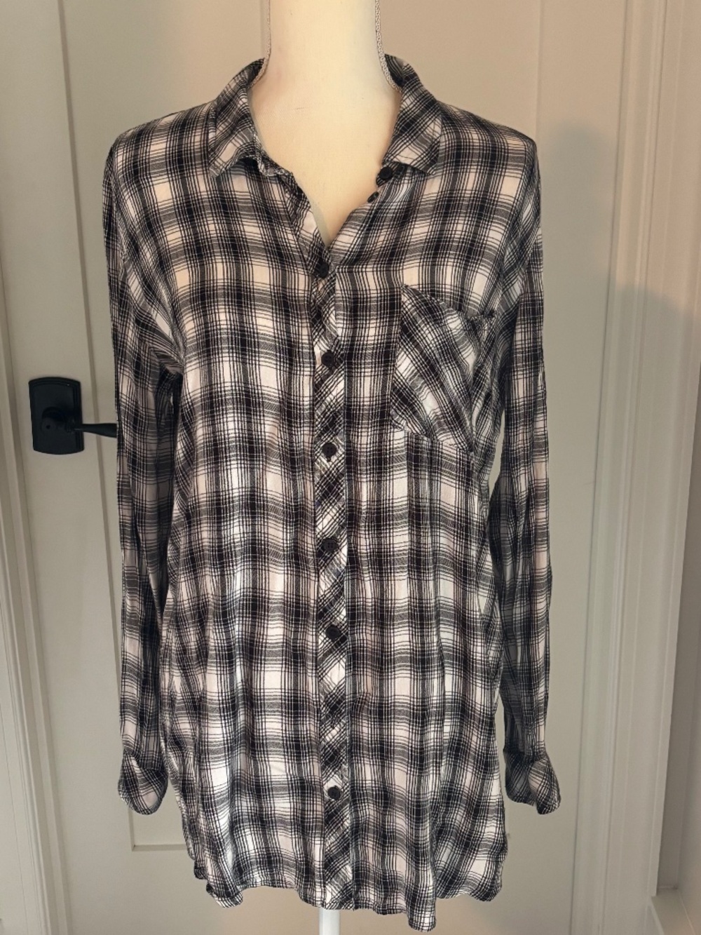 Kut from the Kloth Black & White Plaid Button Down Shirt